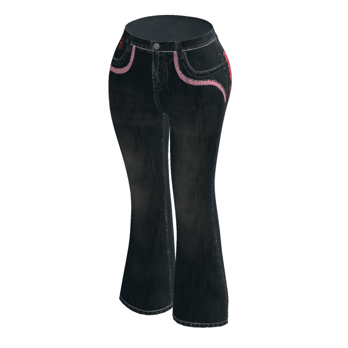 Black Pink-Stitch Flare Jeans