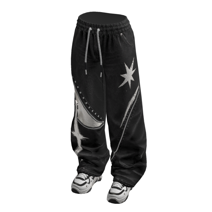 Drawstring Pants with Star Print (Black)