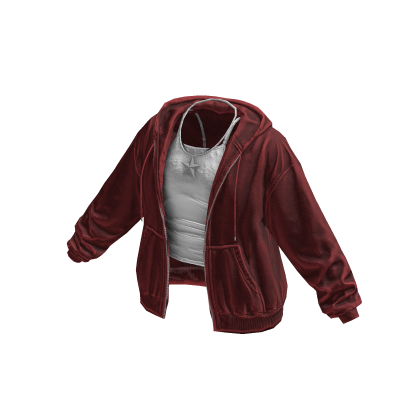 Red Oversized Zip Hoodie Tank Top Necklace thumbnail