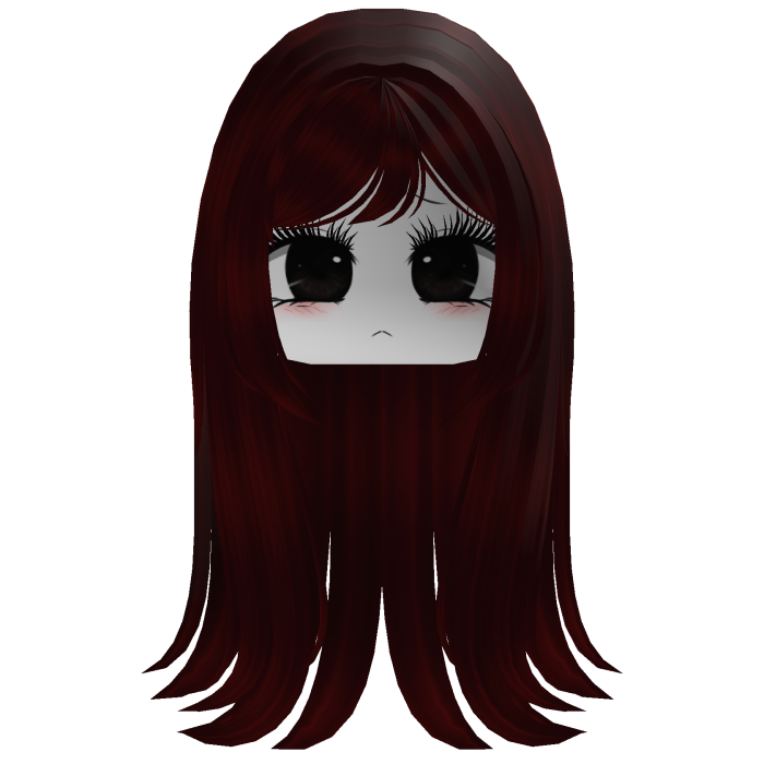 Cute Long Hair & Moe Face with Lashes (Dark Red)