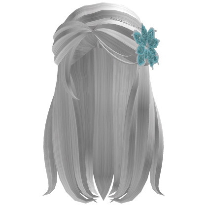 Long White Straight Hair w/ Flower & Bow
