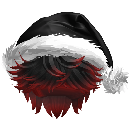Messy Fluffy Black and Red Hair a Santa Hat Y2k