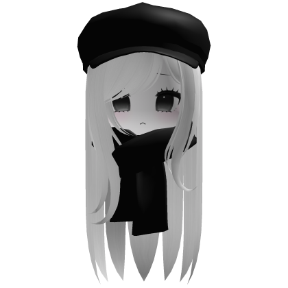 Cozy Cute Fall Girl White Hair w/ Black Cap Scarf