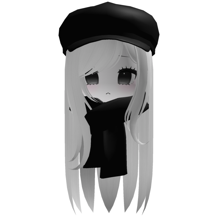 Cozy Cute Fall Girl White Hair w/ Black Cap Scarf