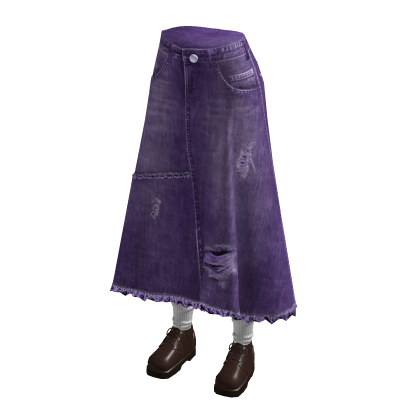 Y2K Denim Maxi Skirt w/ Shoes & Socks (Purple)