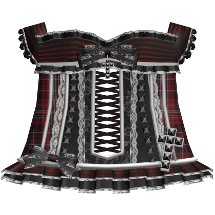 -♢ Red EGL Mori Kei Gothic Plaid Corset Dress- thumbnail