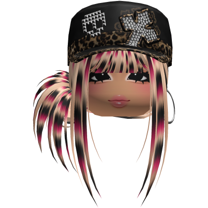 Gyaru Side Bun Hair w/ Cheetah Cap & Earrings
