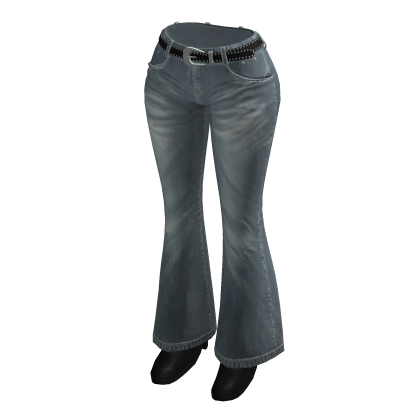 🍀Y2K Flare Pants with Belt(Light Blue)