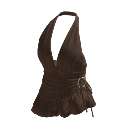 Pinstripe Ruched Halter Top (Brown)