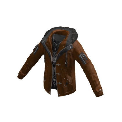 Gothic Jacket w/ Fur Hood & Cross Chain (Orange)
