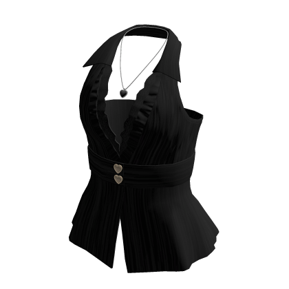 Coquette Halter Top w/ Heart Necklace (Black)