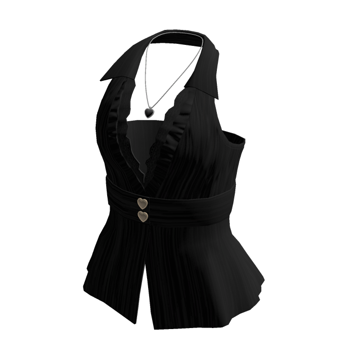 Coquette Halter Top w/ Heart Necklace (Black)