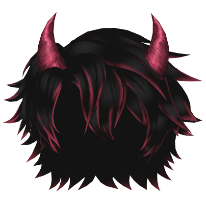 Messy Black Red Hair w/ Red Demon Devil Horns Roblox item