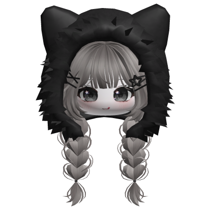 🍀Cute Girl Braided w/ Fur Hood(Ash&Black) Roblox item