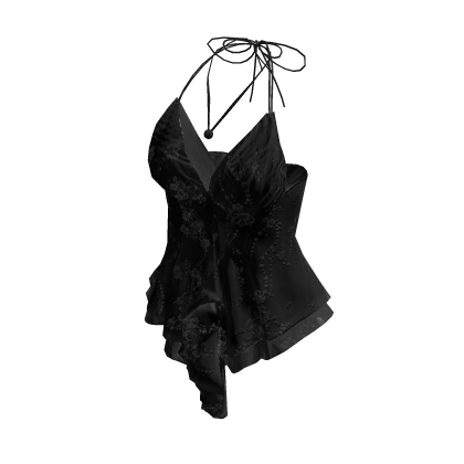 Coquette Satin Lace Cami Top w/ Necklace (Black)