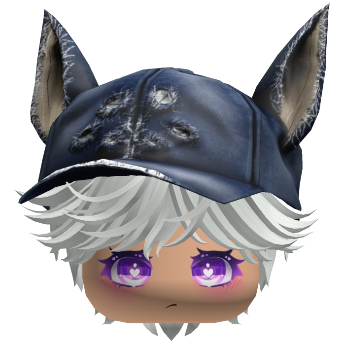 Cute White hair with a Y2K cat hat anime
