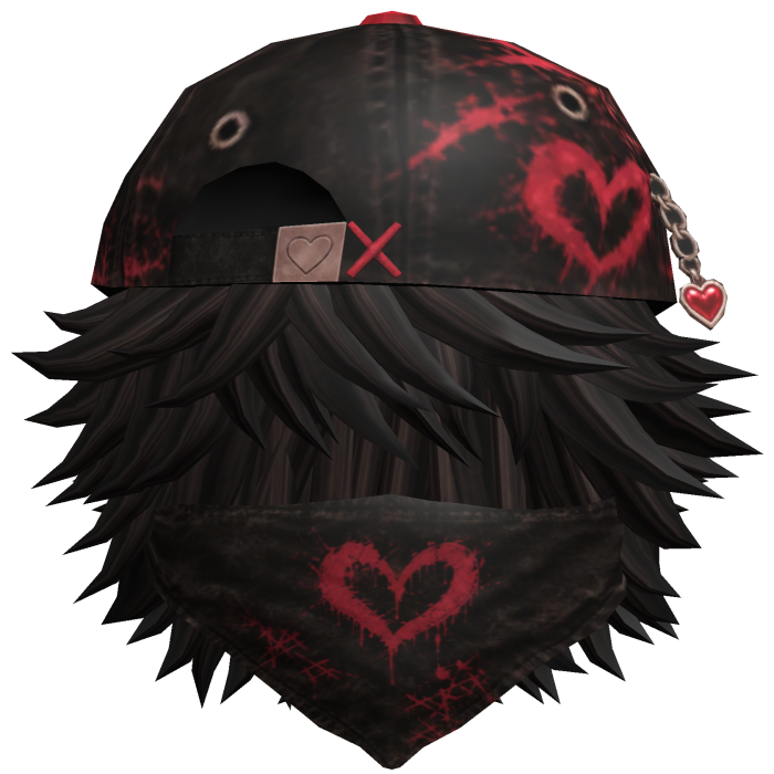 Black Messy Emo Hair Heart Cap Mask Lover Cool Boy