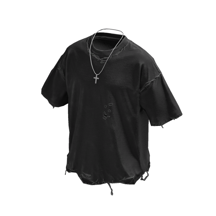 Dark Grey Grunge T-Shirt w/ Silver Cross Chain