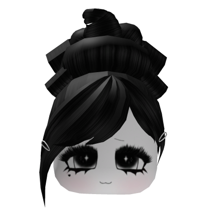 Black Y2K Messy Bun Hair w/ Cute Face Roblox item