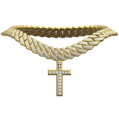 Iced Out Cuban Link Gold Chain w/ Cross thumbnail