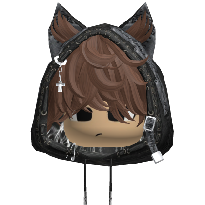 fluffy hair with a cat ear hood y2k brown Roblox item
