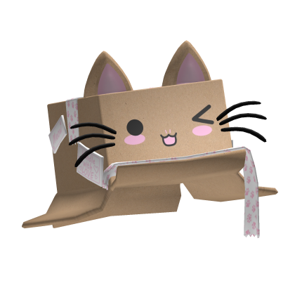 Cute Silly Cat Cardboard Box on Head Pink Roblox item