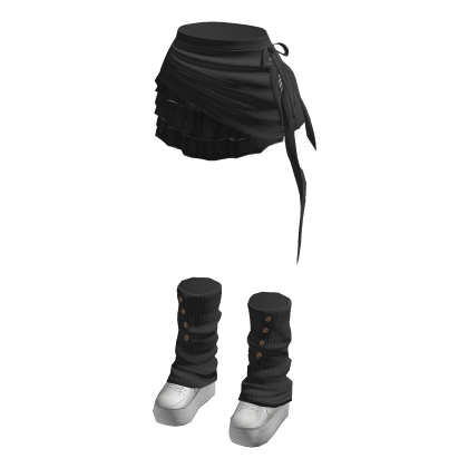 Y2K Coquette Ruffle Skirt w/ Leg Warmers (Black)