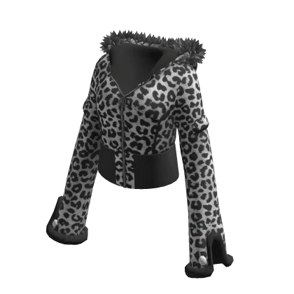 White Snow Leopard Gyaru Y2K Cropped Jacket w/ Fur | Roblox