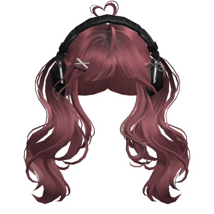 Cute Wavy Pigtails w/Headphonnes (Dark Pink)
