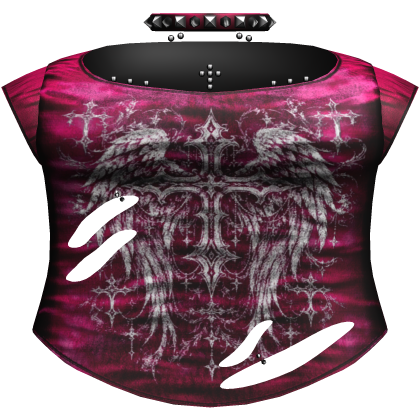 Y2k Hot Pink Emo Ripped Shirt /w Choker