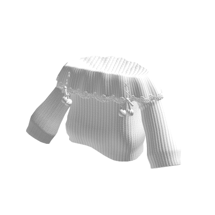 🍀Oversized Off Shoulder pompom Sweater (White) thumbnail