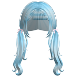 Blue Kawaii Pigtails W Soft Pink Bows