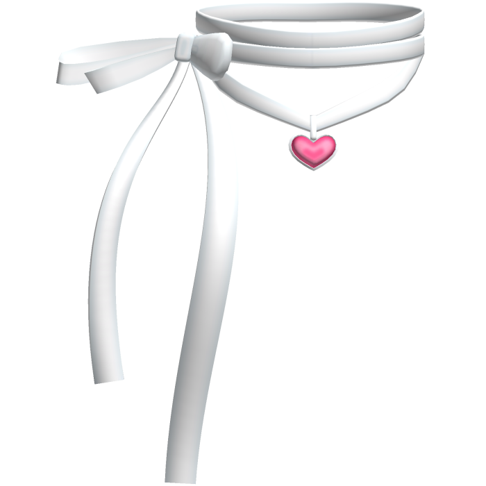 White Kawaii Heart Charm Coquette Ribbon Choker