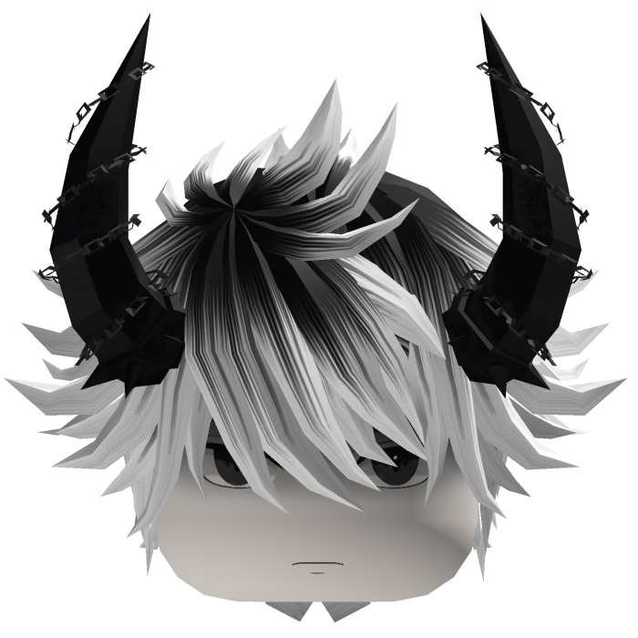 Spiky Messy Hair with Horns - White Black