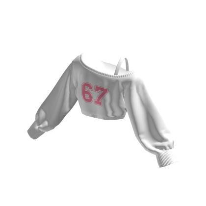 "67" White/Pink Off Shoulder Shirt Cropped thumbnail