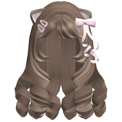 Cutecore Curly Hair w/ Bow & Cat Ears (Milktea) Roblox item