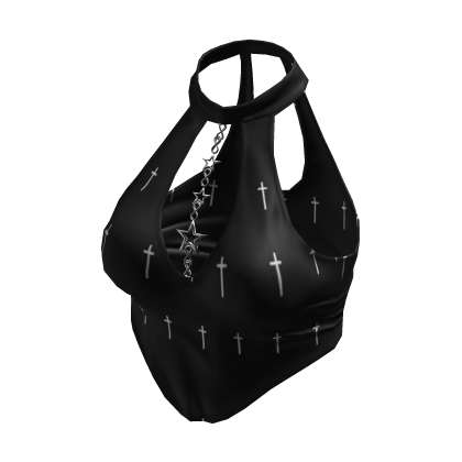 Y2K Star Chain Halter Top Cross Print [JEYS]