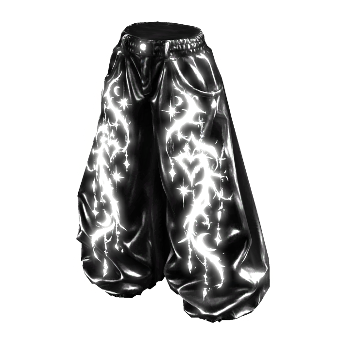 Black White Emissive Heart Pattern Baggy Pants