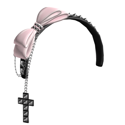 ⊹Emo Studded Bow & Chained Headband (Black + Pink)