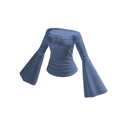 Off-Shoulder Top with Bell Sleeves (Blue)