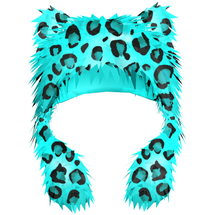 Y2K scene leopard fur hat teal Roblox item