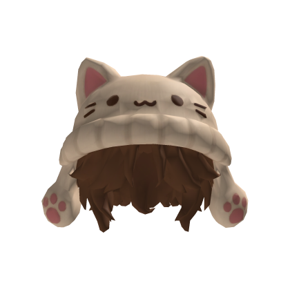 Cute Cream Cat Beanie with Brown Hair