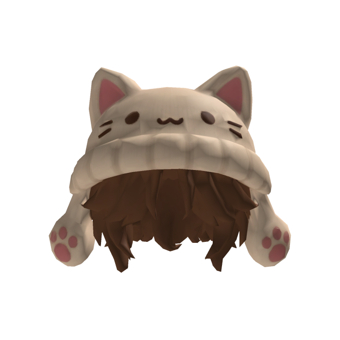 Cute Cream Cat Beanie with Brown Hair