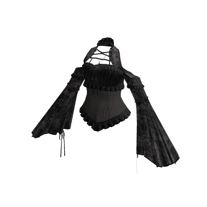 Ruffle Top with Bell Sleeves (Black)