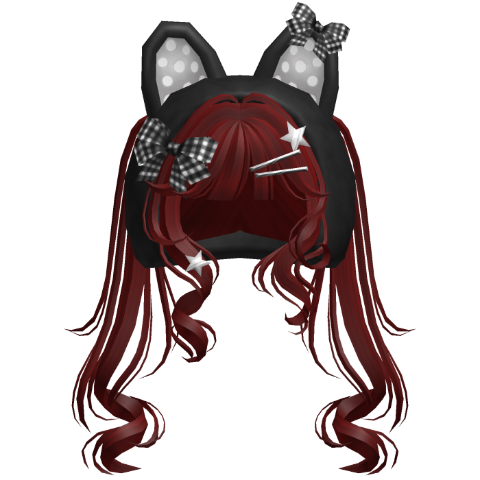 Cute Emo Curly Kitty Ear Pigtails w/ Hood Red