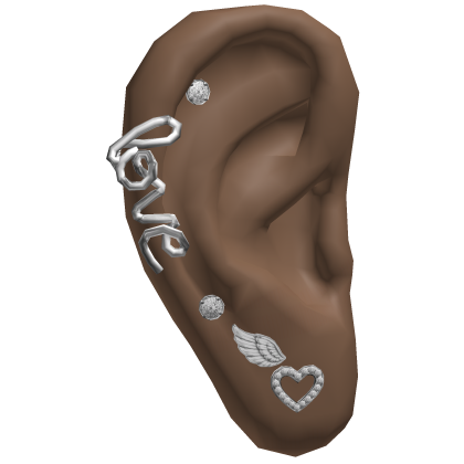 ♡ Silver Ears w Piercings Stack 2 Roblox item