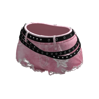 Y2K Ripped Denim Shorts Punk Goth Pink w/ Crosses thumbnail