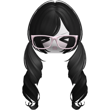 Cute Kawaii Black Curly Pigtails /w Glasses