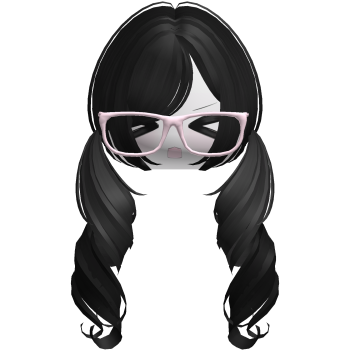 Cute Kawaii Black Curly Pigtails /w Glasses