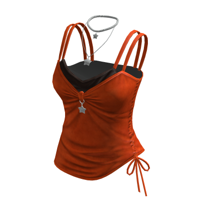 Y2K Layered Cami Top w/ Star Necklace (Orange)
